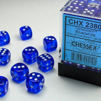 Chessex: Translucent Blue/White 12mm d6 (36)