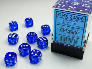 Chessex: Translucent Blue/White 12mm d6 (36)