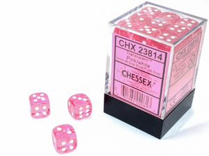 Chessex: Translucent Pink/White 12mm d6 (36) (Lab Dice 7)