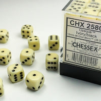 Chessex: Opaque Ivory/Black 12mm d6 Dice Block (36)