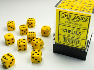 Chessex: Opaque Yellow/Black 12mm d6 Dice Block (36)