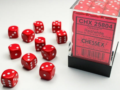 Chessex: Opaque Red/White 12mm d6 Dice Block (36)