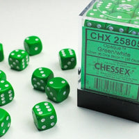 Chessex: Opaque Green/White 12mm d6 Dice Block (36)