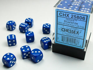 Chessex: Opaque Blue/White 12mm d6 Dice Block (36)