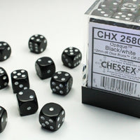 Chessex: Opaque Black/White 12mm d6 Dice Block (36)