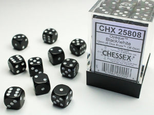 Chessex: Opaque Black/White 12mm d6 Dice Block (36)