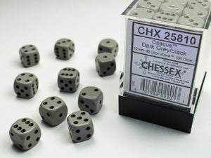 Chessex: Opaque Dark Grey/Black 12mm d6 Dice Block (36)