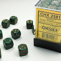 Chessex: Opaque Dusty Green/Copper 12mm d6 Dice Block (36)