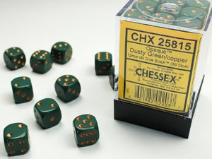 Chessex: Opaque Dusty Green/Copper 12mm d6 Dice Block (36)