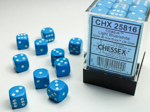 Chessex: Opaque Light Blue/White 12mm d6 Dice Block (36)