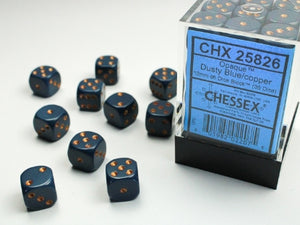 Chessex: Opaque Dusty Blue/Copper 12mm d6 Dice Block (36)