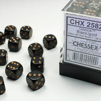 Chessex: Opaque Black/Gold 12mm d6 Dice Block (36)