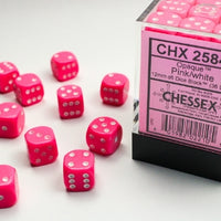 Chessex: Opaque Pink/White 12mm d6 Dice Block (36)