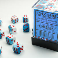 Chessex: Gemini Astral Blue-White/red 12mm d6 Dice Block (36 dice)