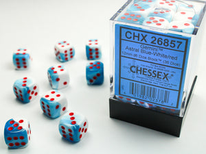 Chessex: Gemini Astral Blue-White/red 12mm d6 Dice Block (36 dice)