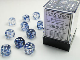 Chessex: Nebula Black/white 12mm d6 Dice Block (36)