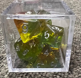 CHC: Southern Lights of 7 Aurora Polyhedral Dice with Silver Numbers