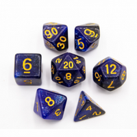 CHC: Black/Blue Set of 7 Galaxy Polyhedral Dice with Gold Numbers