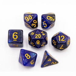 CHC: Black/Blue Set of 7 Galaxy Polyhedral Dice with Gold Numbers