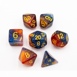 CHC: Blue/Pink/Silver Set of 7 Galaxy Polyhedral Dice with Gold Numbers