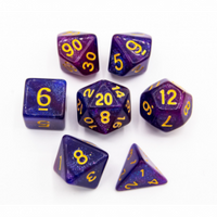 CHC: Blue/Purple Set of 7 Galaxy Polyhedral Dice with Gold Numbers
