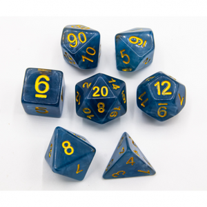 CHC: Blue Set of 7 Jade Polyhedral Dice with Gold Numbers