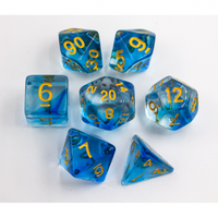 CHC: Blue Set of 7 Nebula Polyhedral Dice with Gold Numbers
