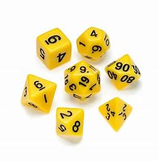 CHC: Yellow Set of 7 Marbled Polyhedral Dice with Black Numbers