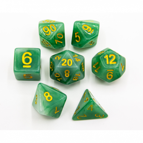 CHC: Green Set of 7 Jade Polyhedral Dice with Gold Numbers