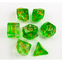 CHC: Green Set of 7 Nebula Polyhedral Dice with Gold Numbers