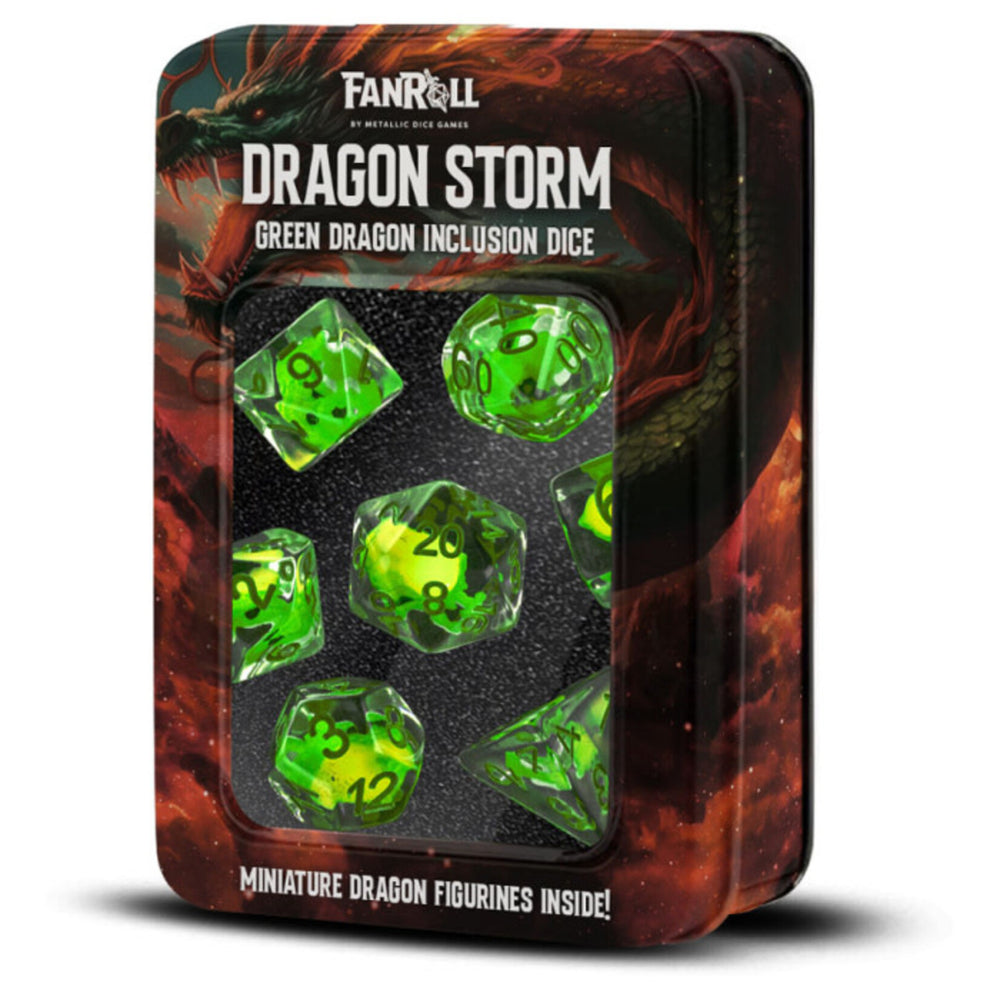 7-Piece Dice Set: Dragon Storm with Green Dragon Inclusion