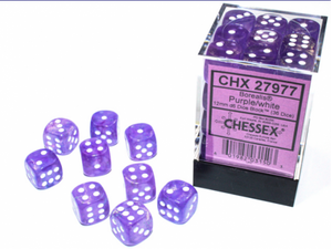 Chessex: Borealis Purple/white Luminary 12mm d6 Dice Block (36)
