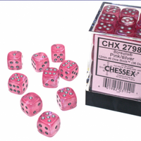 Chessex: Borealis Pink/silver Luminary 12mm d6 Dice Block (36)