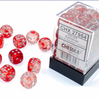 Chessex: Nebula Red/Silver Luminary 12mm d6 Dice Block (36 dice)