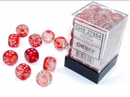 Chessex: Nebula Red/Silver Luminary 12mm d6 Dice Block (36 dice)