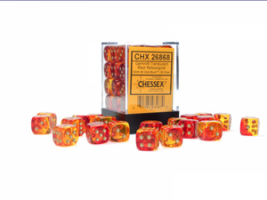 Chessex: Translucent Red-Yellow/gold Gemini 12mm d6 Dice Block (36 dice)