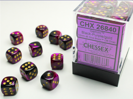 Chessex: Black-Purple/gold Gemini 12mm d6 Dice Block (36 dice)