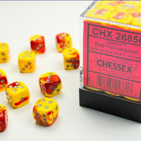 Chessex: Red Yellow/Silver Gemini 12mm d6 Dice Block (36 dice)