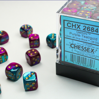 Chessex: Purple-Teal/Gold Gemini 12mm d6 Dice Block (36 dice)