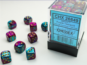 Chessex: Purple-Teal/Gold Gemini 12mm d6 Dice Block (36 dice)