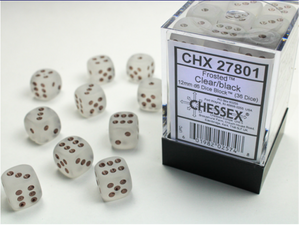 Chessex: Clear/Black Frosted 12mm d6 Dice Block (36 dice)