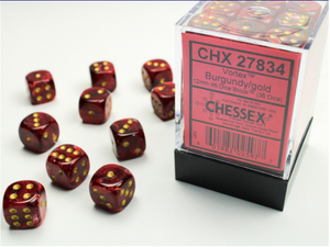 Chessex: Burgundy/Gold Vortex 12mm d6 Dice Block (36 dice)