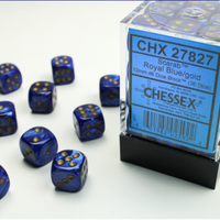 Chessex: Royal Blue/Gold Scarab 12mm d6 Dice Block (36 dice)