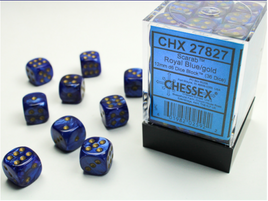 Chessex: Royal Blue/Gold Scarab 12mm d6 Dice Block (36 dice)
