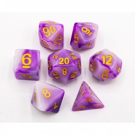 CHC: Purple Set of 7 Jade Polyhedral Dice with Gold Numbers