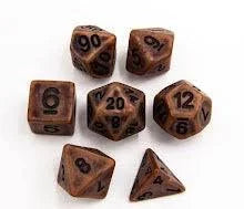 CHC: Copper Set of 7 Ancient Polyhedral Dice with Black Numbers