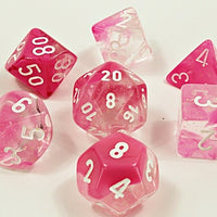 Chessex: Gemini RPG Dice - Polyhedral Clear-Pink/White Luminary