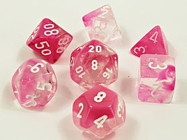 Chessex: Gemini RPG Dice - Polyhedral Clear-Pink/White Luminary