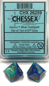 Chessex: Gemini 7 - Poly D10 Blue/Teal/Gold (10)