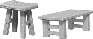 WizKids Deep Cuts Unpainted Miniatures: W4 Wooden Table & Stools
